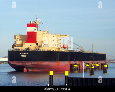 L'Alegria i è una nave cisterna fotografata al porto di Rotterdam nel Calandkanaal. Fa parte del traffico marittimo che coinvolge navi petrolifere, container e merci nel porto affollato. L'immagine cattura l'imbarcazione nella posizione di ancoraggio al porto. Foto Stock