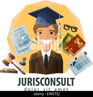 Avvocato, Avvocato vector logo design modello. giurista esperto legale, solicitor o giureconsulto icona illustrazione piatta Illustrazione Vettoriale