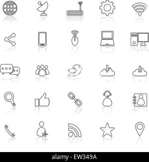 Linea di rete le icone con il riflettere sul bianco, vettore di stock Illustrazione Vettoriale