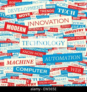 Tecnologia. Modello senza giunture. Concetto parole correlate nella nuvola di tag. Info concettuale-testo grafico. Parola collage. Illustrazione Vettoriale