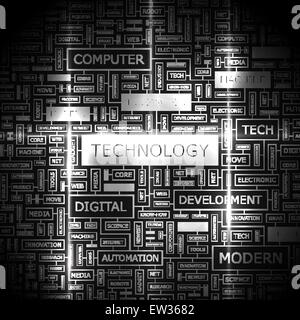 Tecnologia. Word cloud illustrazione. Tag cloud concetto collage. Illustrazione Vettoriale