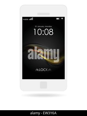 Telefono cellulare con luminosi sfondo ondulato isolato su bianco. Il design del vettore Illustrazione Vettoriale