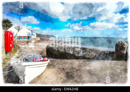 Barca da pesca a Kingsand sulla penisola di rame in Cornovaglia Foto Stock