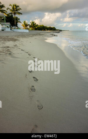 Impronte sulla spiaggia accanto al mare dei Caraibi sulla isola di St. Croix, U.S. Isole Vergini. concettuale. Foto Stock