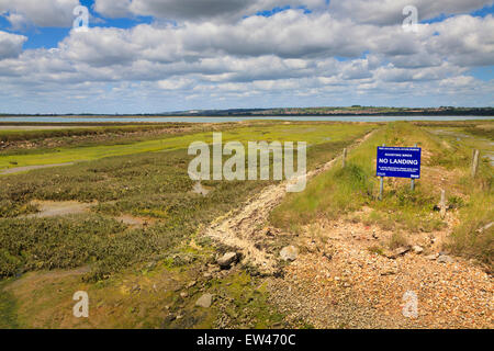 Segnale di avvertimento ' sono ' appollaiati uccelli nessun atterraggio' a west hayling natura locale riserva Foto Stock