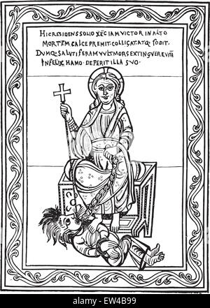 Cristo ha vinto la morte con questa iscrizione, vintage illustrazioni incise. Enciclopedia industriale E.-O. Lami - 1875. Illustrazione Vettoriale