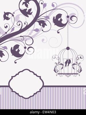 Viola swirly invito con gabbia Illustrazione Vettoriale