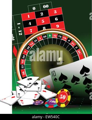 Tavolo di roulette del casinò, elementi e scacchiera Illustrazione Vettoriale