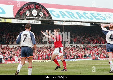 Middlesbrough v il centro di Luton, l'ultima partita giocata a Ayresome Park. Punteggio finale 2-1 a Middlesbrough. League Division 1. Il 30 aprile 1995. Foto Stock