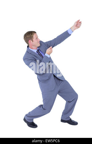 Bello imprenditore tirando con la mano Foto Stock