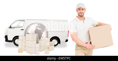 Immagine composita di consegna uomo che porta una scatola di cartone Foto Stock