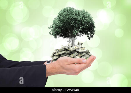 Immagine composita di imprenditore con braccia presentare qualcosa Foto Stock