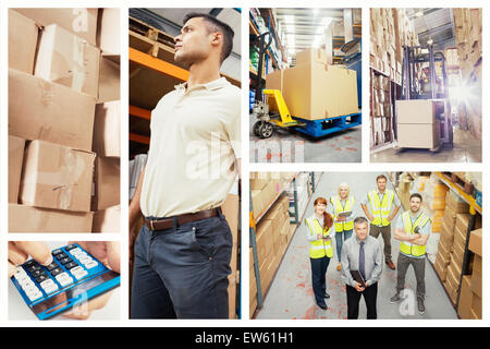 Immagine composita di scatole sul carrello in magazzino Foto Stock