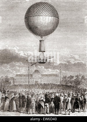 Il successo del primo volo in pallone aerostatico di Jean-Pierre François Blanchard ( 1753 - 1809) il 2 marzo 1784, in un gas idrogeno palloncino lanciato dal Champ de Mars, Parigi, Francia. Foto Stock