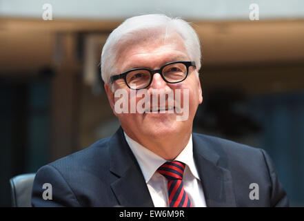 Berlino, Germania. Il 18 giugno, 2015. Il Ministro degli esteri tedesco Frank-Walter partecipa ad un incontro pubblico di Edathy la commissione di inchiesta del parlamento tedesco per rispondere alle domande dei membri del comitato a Berlino (Germania), 18 giugno 2015. Foto: RAINER JENSEN/ Foto Stock