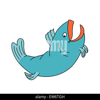 Felice di salto di pesce e sorridente. Cartoni animati Illustrazione Vettoriale