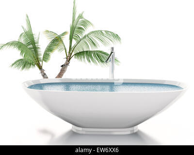 3d'illustrazione. Vasca da bagno con Palm tree. Concetto di estate. Isolato sfondo bianco Foto Stock