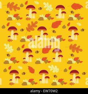 Vettore foresta autunnale di funghi e foglie pattern Illustrazione Vettoriale