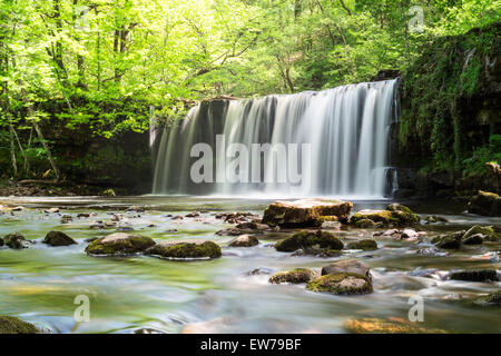 Sgwd Ddwli Uchaf (superiore scende zampillante) cascata vicino Pontneddfechan, nel Galles del Sud. Foto Stock