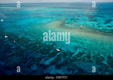 Vista aerea di commerciale e di proprietà privata di barche per immersioni sulla barriera corallina melassa, Key Largo, Florida Foto Stock