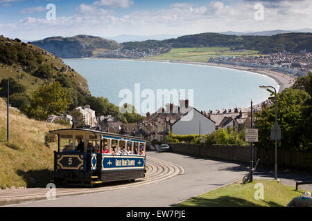 Nel Regno Unito, in Galles, Conwy, Llandudno, Ty Gwyn Road, Great Orme tram tram, salendo ripida collina sopra la linea costiera Foto Stock