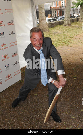 Londra, Regno Unito. 19 giugno 2015. Nigel Farage assiste la flanelle per gli eroi della carità partita di cricket a Burtons corte. Credito: Ferdaus Shamim/ZUMA filo/Alamy Live News Foto Stock