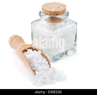Cipro mare fiocchi di sale in una bottiglia di vetro Foto Stock