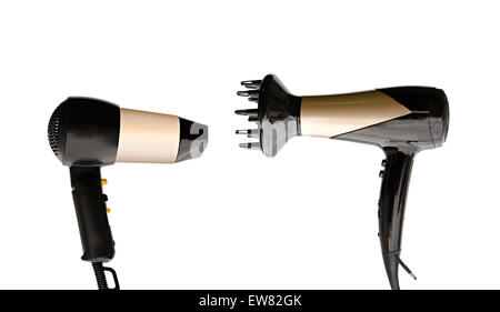 Due asciugacapelli su sfondo bianco Foto Stock
