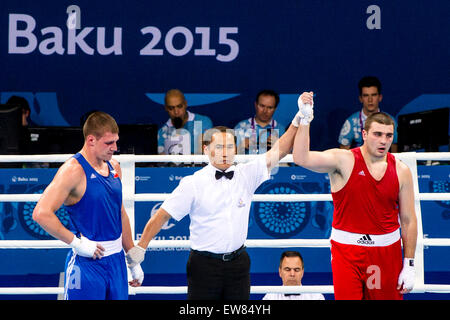 Baku in Azerbaijan. 19 giugno 2015. Yan Sudzilouski (BLR) ha vinto gli uomini della Super Heavy Round di 16 il match contro il pugile ceco Daniel Taborsky a Baku 2015 1° Giochi Europei a Baku, in Azerbaijan, 19 giugno 2015. © David Tanecek/CTK foto/Alamy Live News Foto Stock