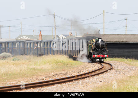 Piccolo treno a vapore sul Romney, Hythe e Dymchurch Railway, Kent, Inghilterra Foto Stock