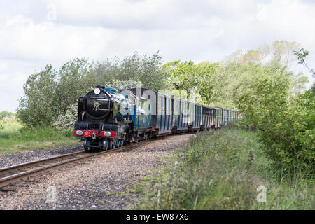 Piccolo treno a vapore sul Romney, Hythe e Dymchurch Railway, Kent, Inghilterra Foto Stock