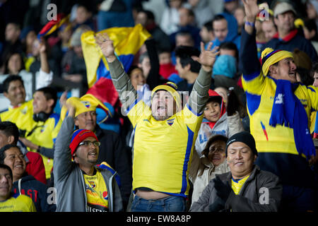 Rancagua, Cile. 19 giugno 2015. Ecuador è un fan di celebrare un obiettivo durante il gruppo di una partita della Copa America Cile 2015, contro il Messico, svoltasi in El Teniente stadium, Rancagua, il Cile, il 19 giugno 2015. Ecuador ha vinto 2-1. Credito: Pedro Mera/Xinhua/Alamy Live News Foto Stock