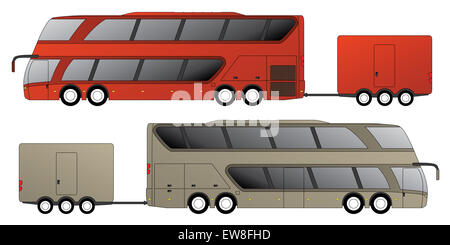 Double Decker bus turistico design con rimorchio collegato vista laterale Foto Stock