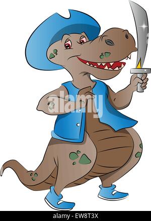 Dinosauro pirata con cappello e spada, illustrazione vettoriale Illustrazione Vettoriale
