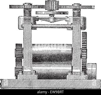 Macchina di laminazione, vintage illustrazioni incise. Dizionario di parole e le cose - Larive e Fleury - 1895 Illustrazione Vettoriale