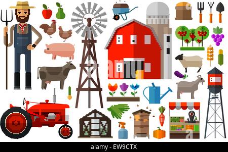 Fattoria nel vettore di villaggio logo design modello. Il raccolto, del giardinaggio orticoltura o animali, icona di cibo. Illustrazione Vettoriale