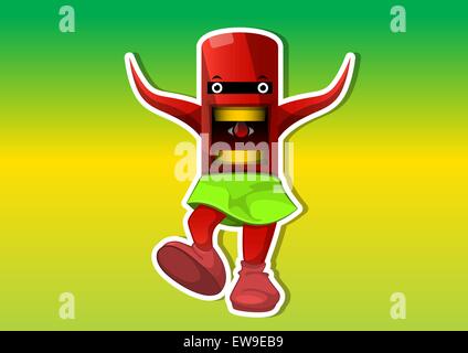 Una creatura aliena, rosso, con tentacoli, indossa un mantello verde, illustrazione vettoriale Illustrazione Vettoriale