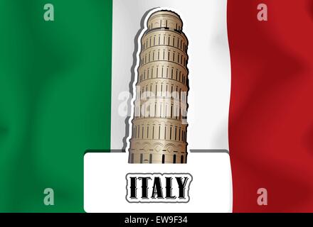 L'Italia, bandiera italiana, la Torre Pendente di Pisa, illustrazione vettoriale Illustrazione Vettoriale