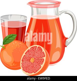 Illustrazione Vettoriale di fresco il succo di pompelmo in vetro e jar. Illustrazione Vettoriale