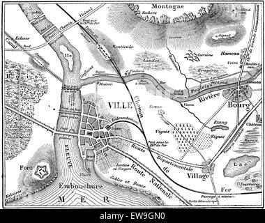 Mappa topografica, vintage illustrazioni incise. Magasin pittoresco 1875. Illustrazione Vettoriale