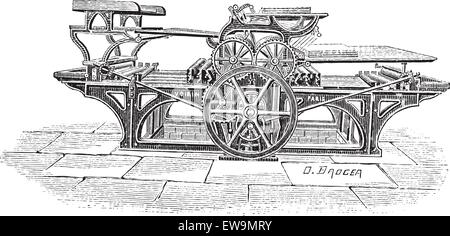 Vecchie illustrazioni incise della doppia stampa, questo sistema di stampa può stampare 1000 carte con entrambi i lati stampati in un'ora. Dizione Illustrazione Vettoriale