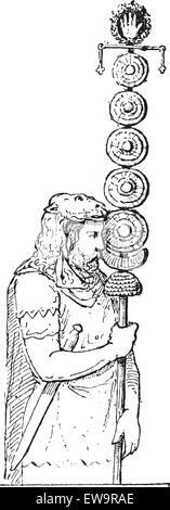 Manipolo, come raffigurato su un rilievo nella Colonna di Traiano a Roma, Italia, mantenendo uno standard costituito da una mano circondato da un corvo Illustrazione Vettoriale
