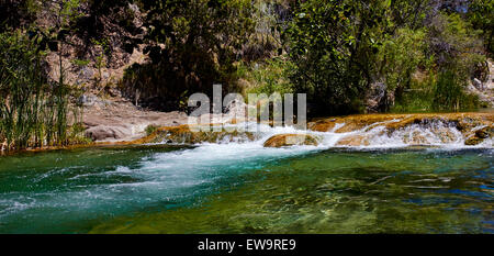 L'acqua chiara in esecuzione su rocce di Fossil Creek, Arizona Foto Stock