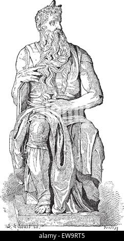 La statua di Mosè di Michelangelo a Roma, in Italia, vintage illustrazioni incise. Dizionario di parole e le cose - Larive e Fl Illustrazione Vettoriale