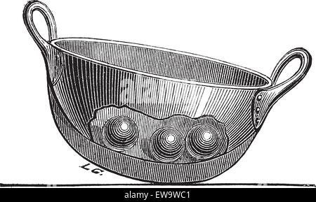 Vecchie illustrazioni incise della padella di cottura . Enciclopedia industriale E.-O. Lami - 1875. Illustrazione Vettoriale