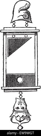 Vecchie illustrazioni incise di orecchini della ghigliottina (1793) isolato su uno sfondo bianco. Enciclopedia industriale E.-O. Lami - 1 Illustrazione Vettoriale