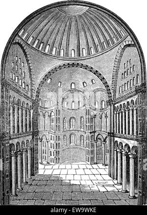 Vista interna di Hagia Sophia in Istanbul, Turchia, vintage illustrazioni incise. Enciclopedia industriale - E.O. Lami - 1875 Illustrazione Vettoriale