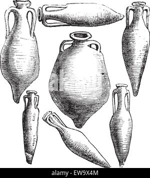 Greca e Romana vasi anfora vintage incisione.. Vecchie illustrazioni incise di anfore, nel vettore, isolata contro un bianco bac Illustrazione Vettoriale
