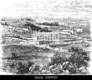 Bethel village, Gerusalemme, vecchie illustrazioni incise del villaggio, Bethel a Gerusalemme nel 1890 Illustrazione Vettoriale