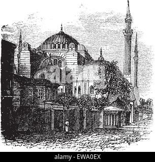 Hagia Sophia in Istanbul, Turchia, durante il 1890s, vintage incisione. Vecchie illustrazioni incise dell'Hagia Sophia. Illustrazione Vettoriale